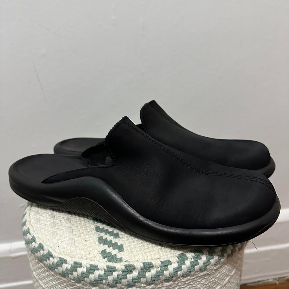 Hammacher‎ Schlemmer Mens Walk On Air Slip On Shoes Black Leather Comfort EU 46